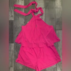 Open back pink romper